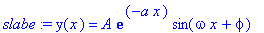 slabe := y(x) = A*exp(-a*x)*sin(omega*x+phi)