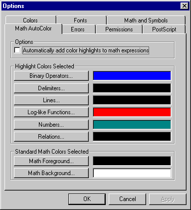 techexplorer math autocolor options
