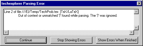 techexplorer parse error dialog box