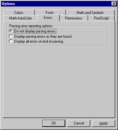 techexplorer error options property page