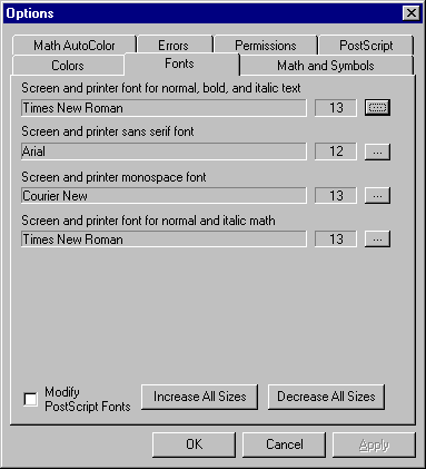 techexplorer font options property page