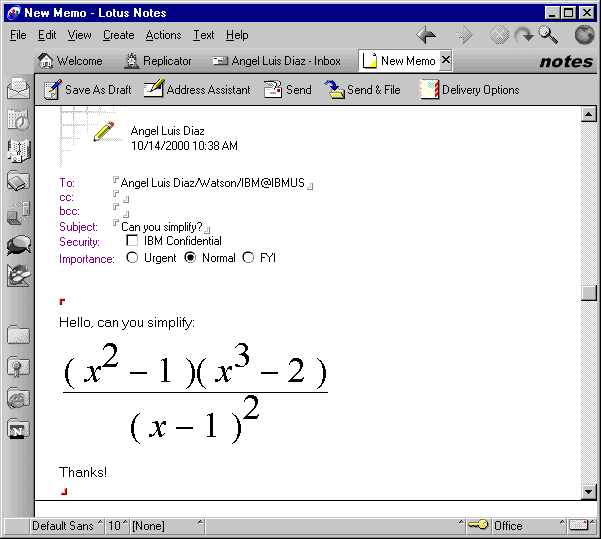 Lotus Notes email with techexplorer content