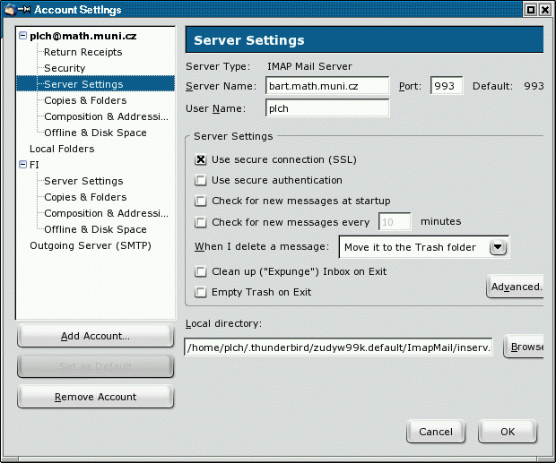 nastaveni IMAP serveru