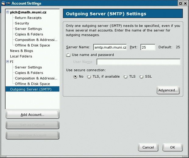 nastaveni SMTP serveru