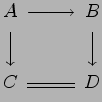 $\displaystyle \begin{CD}
A @»> B \\
@VVV @VVV\\
C @= D
\end{CD}$